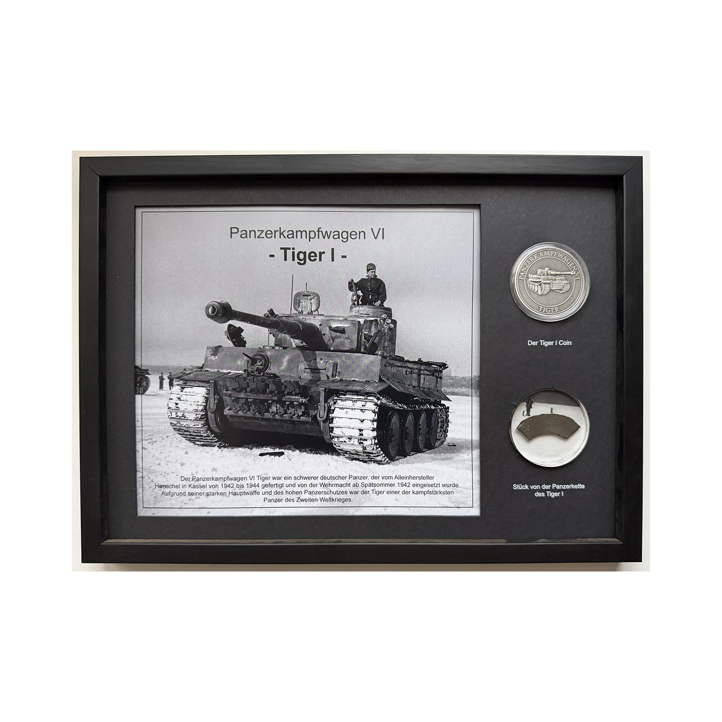 Panzerkampfwagen VI „Tiger I“ – Exklusiver Sammlerrahmen mit Original-Kettenfragment & Silber-Coin