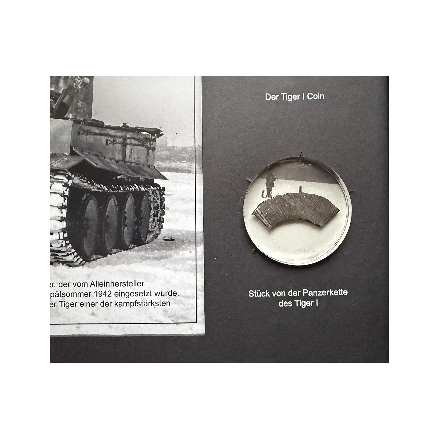Panzerkampfwagen VI „Tiger I“ – Exklusiver Sammlerrahmen mit Original-Kettenfragment & Silber-Coin