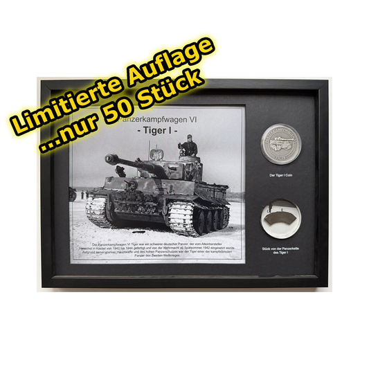 Panzerkampfwagen VI „Tiger I“ – Exklusiver Sammlerrahmen mit Original-Kettenfragment & Silber-Coin